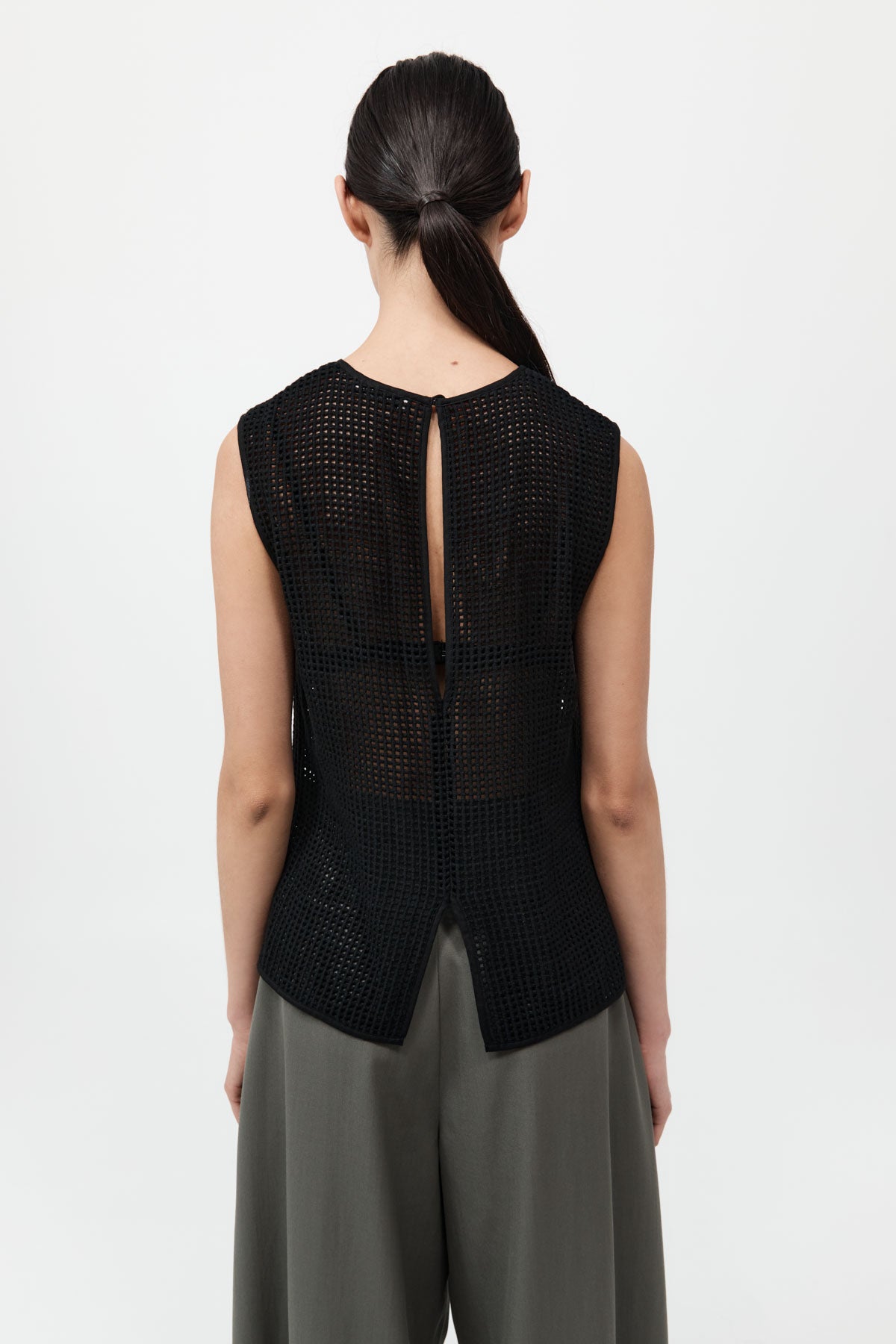 Cotton Grid Shell Top - Black