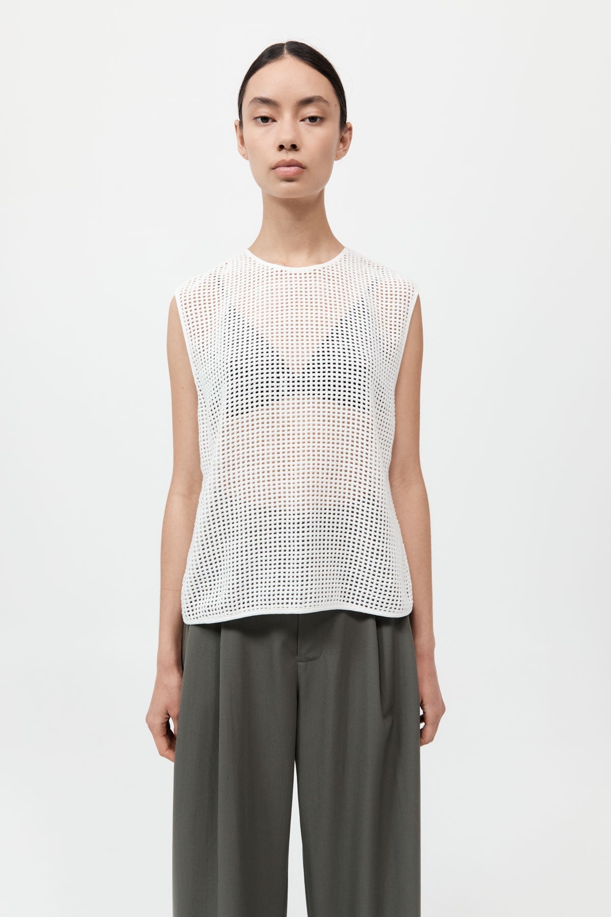 Cotton Grid Shell Top - White