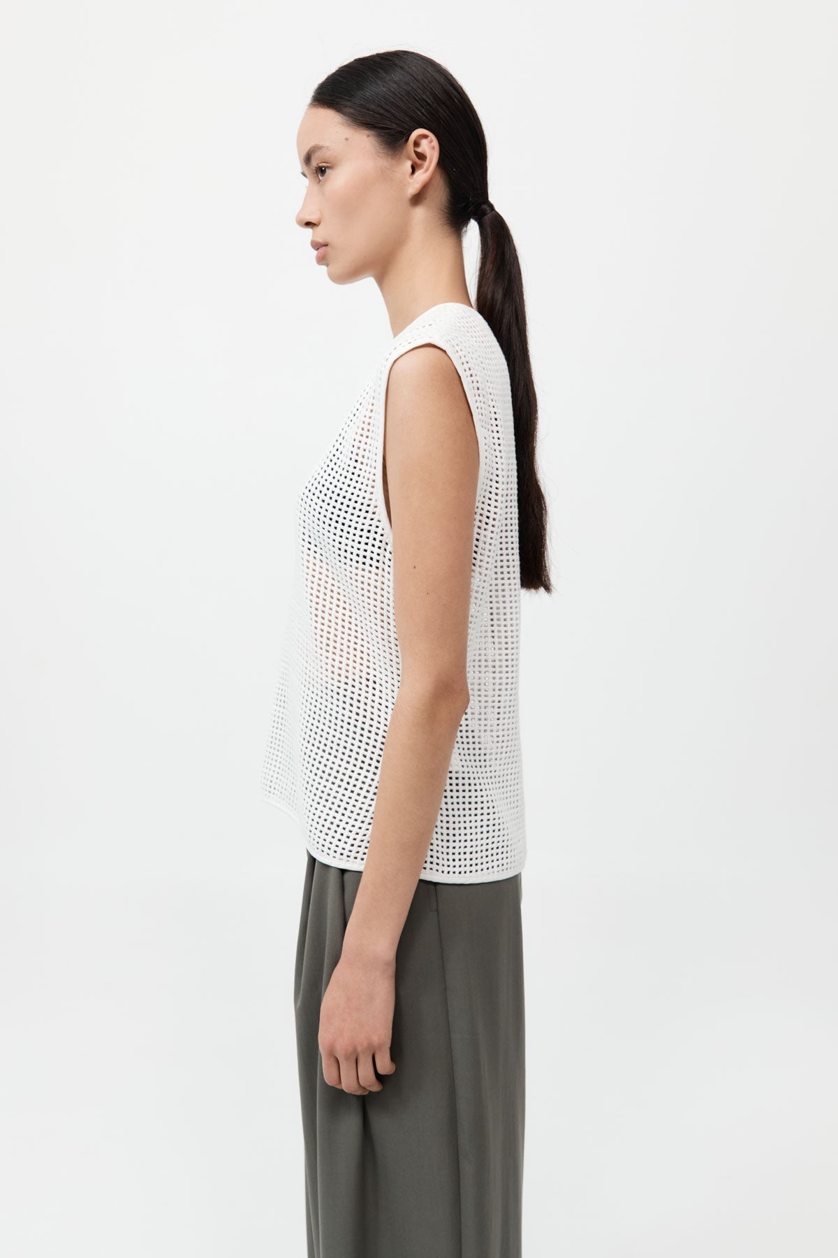 Cotton Grid Shell Top - White