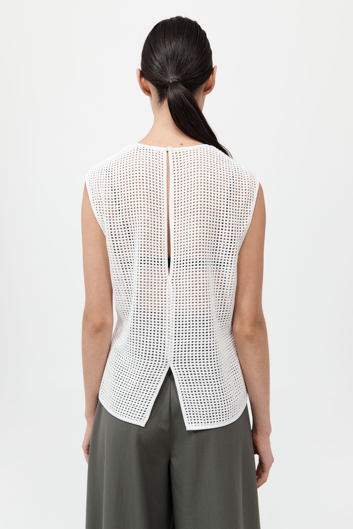 Cotton Grid Shell Top - White