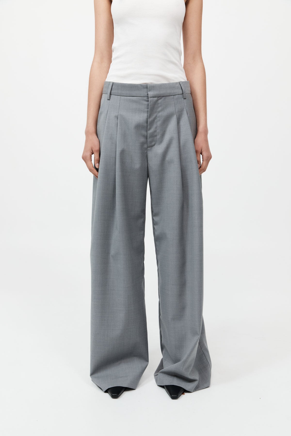 Wool Pleat Pants - Grey
