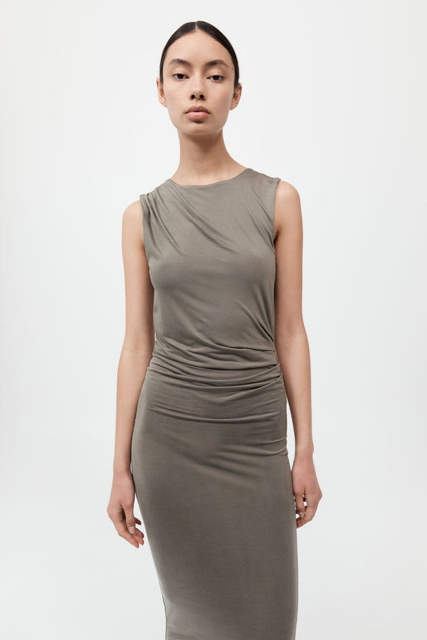 Cupro Jersey Drape Dress - Smokey Olive