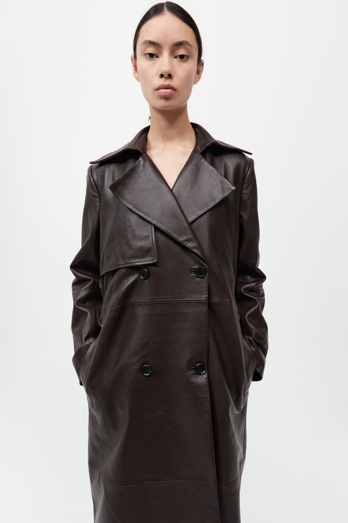 Leather Trench Coat - Chocolate
