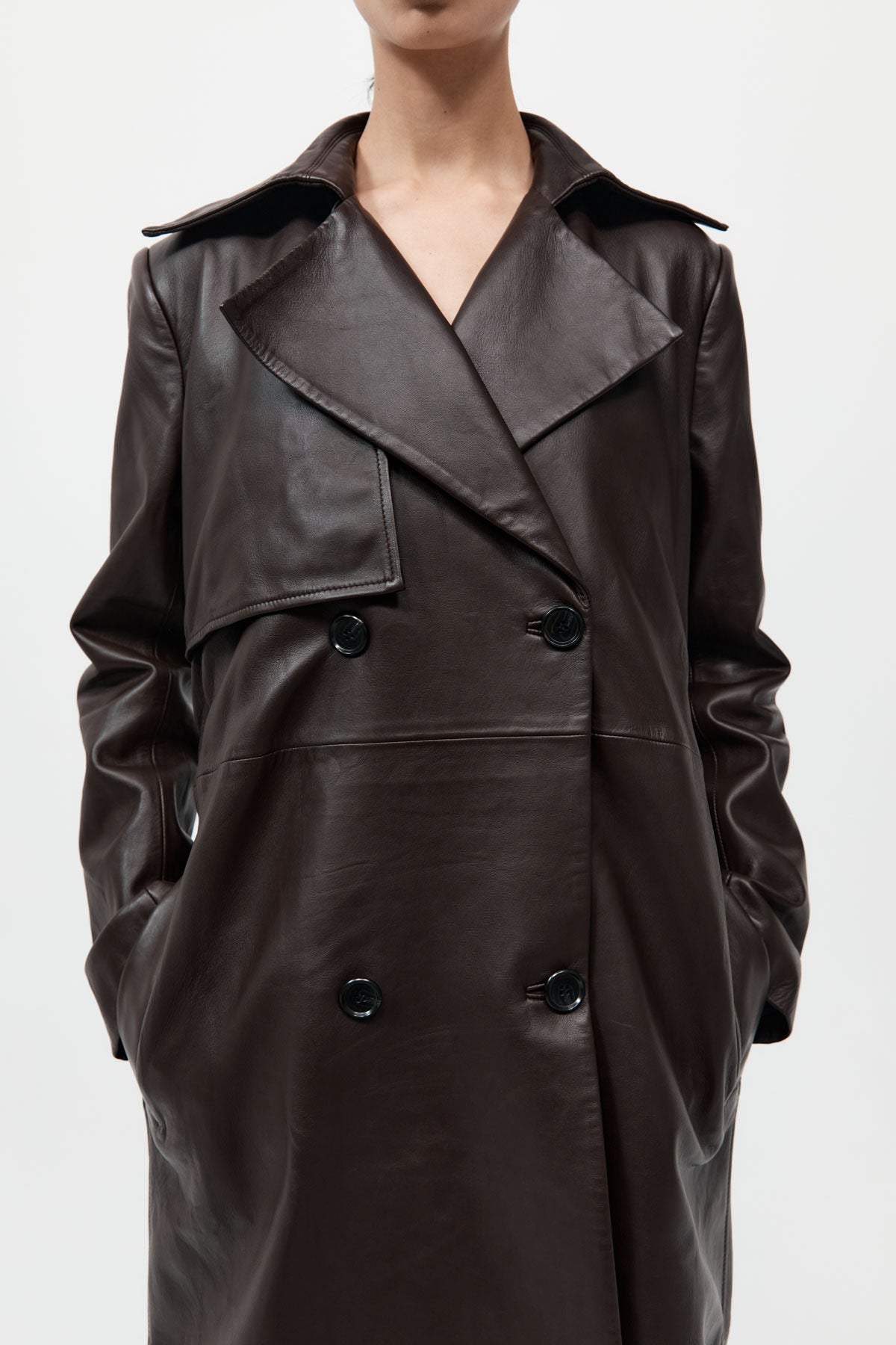 Leather Trench Coat - Chocolate