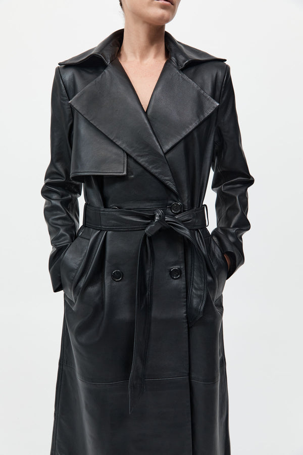 Leather Trench Coat - Black