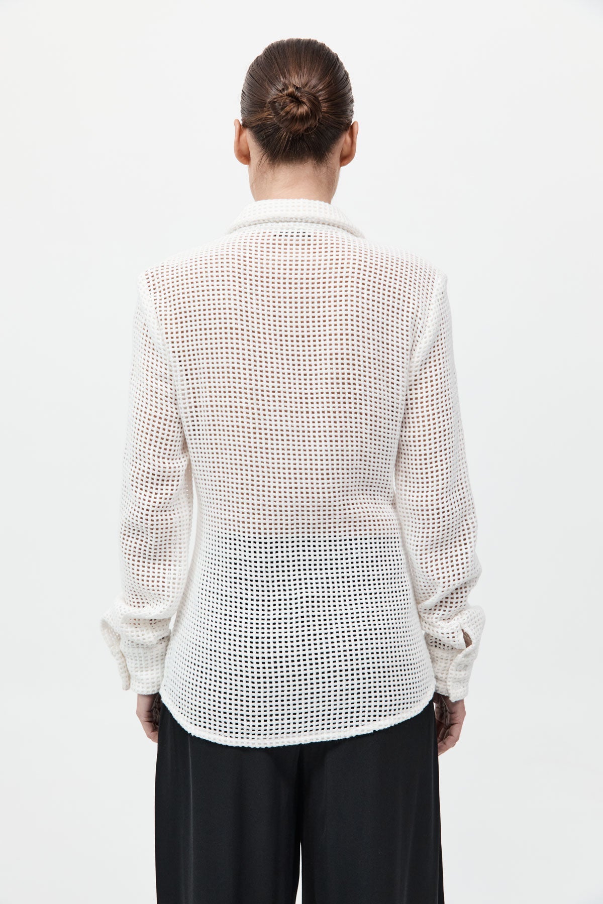 Fitted Cotton Grid Shirt - White