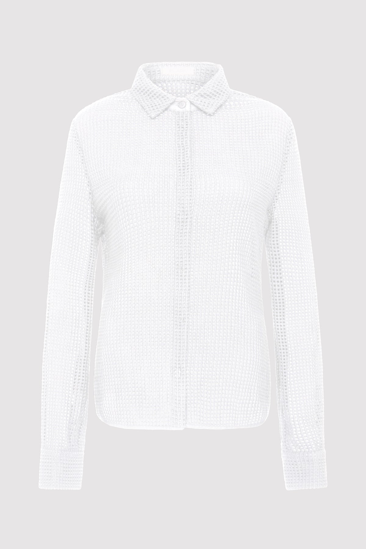 Fitted Cotton Grid Shirt - White