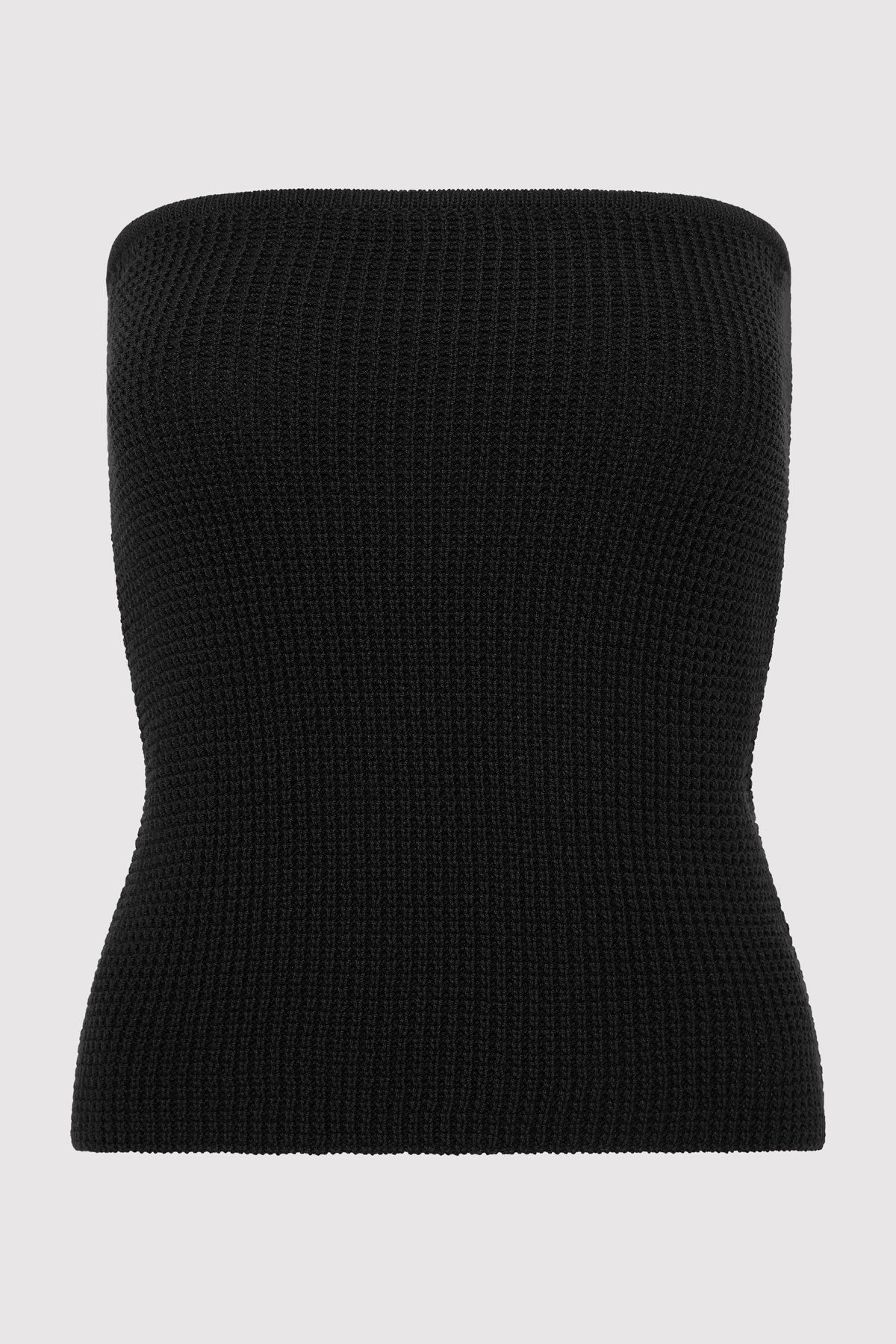 Textured Knit Strapless Top - Black