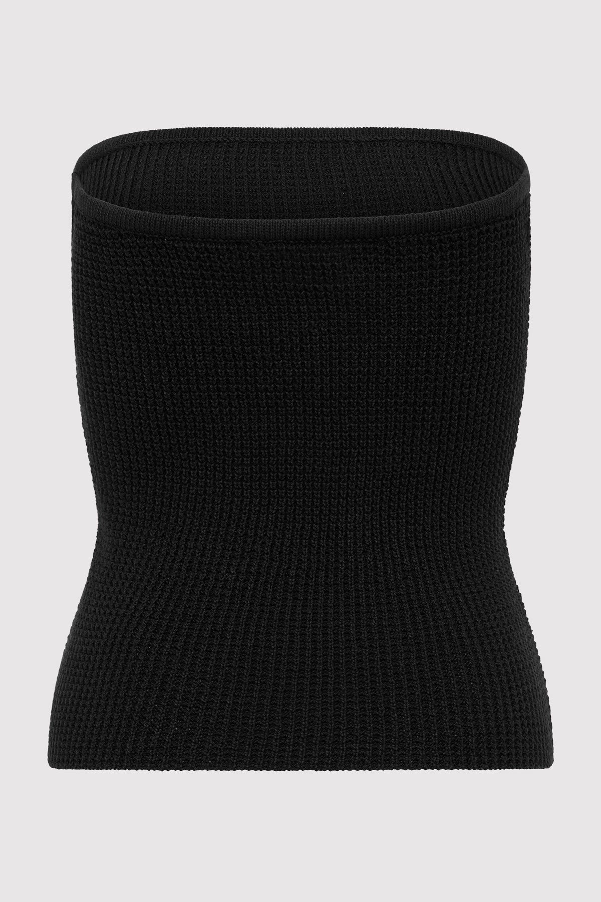 Textured Knit Strapless Top - Black