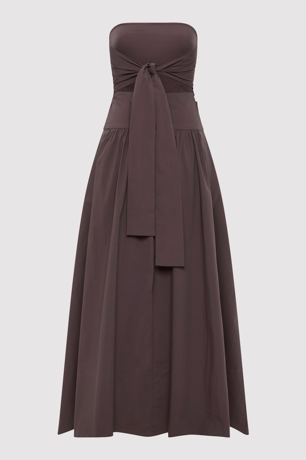 Gathered Strapless Tie Back Dress - Chocolate Plum