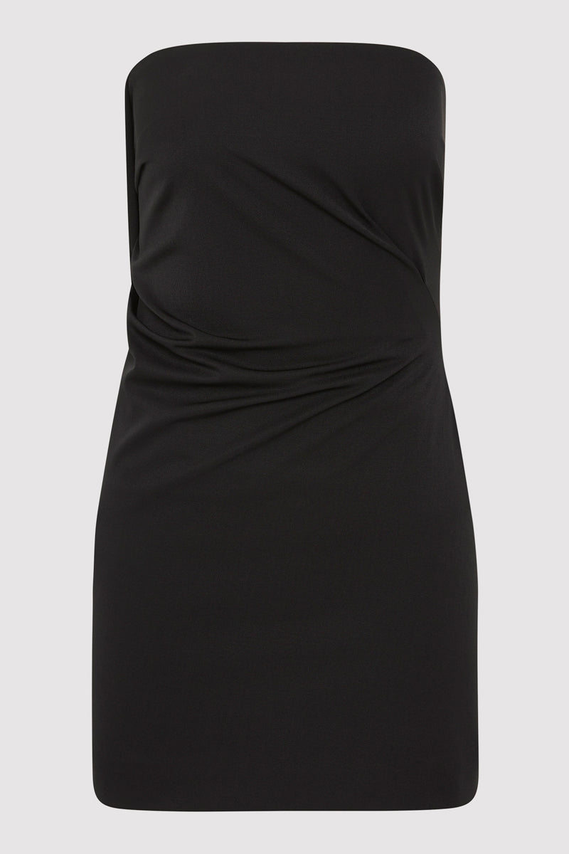 Wool Drape Mini Dress - Black