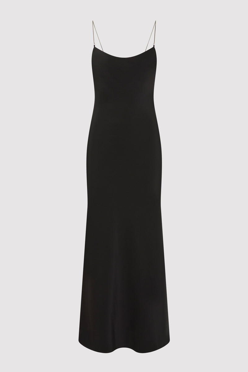 Fine Chain Silk Slip Dress - Black