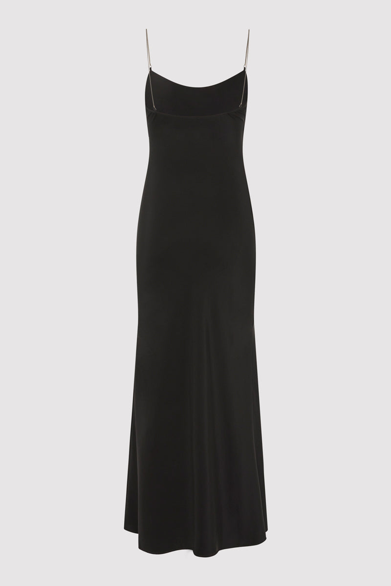 Fine Chain Silk Slip Dress - Black