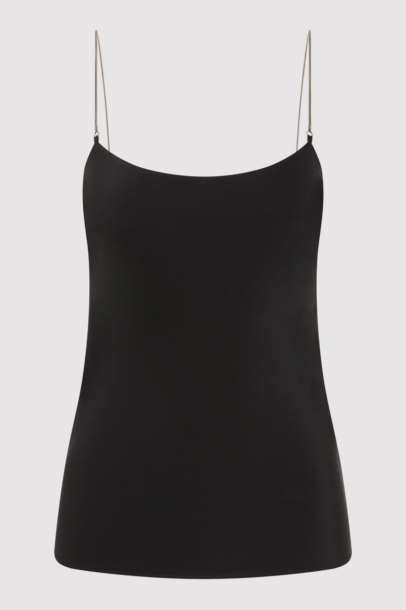 Fine Chain Silk Cami - Black