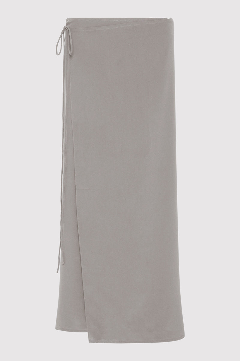 Silk Wrap Tie Skirt - Slate Grey