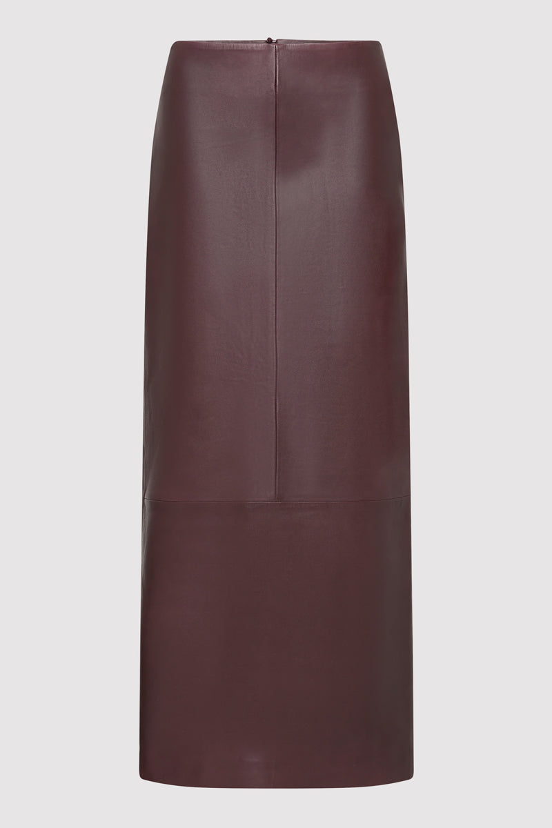 Leather Column Skirt - Bordeaux