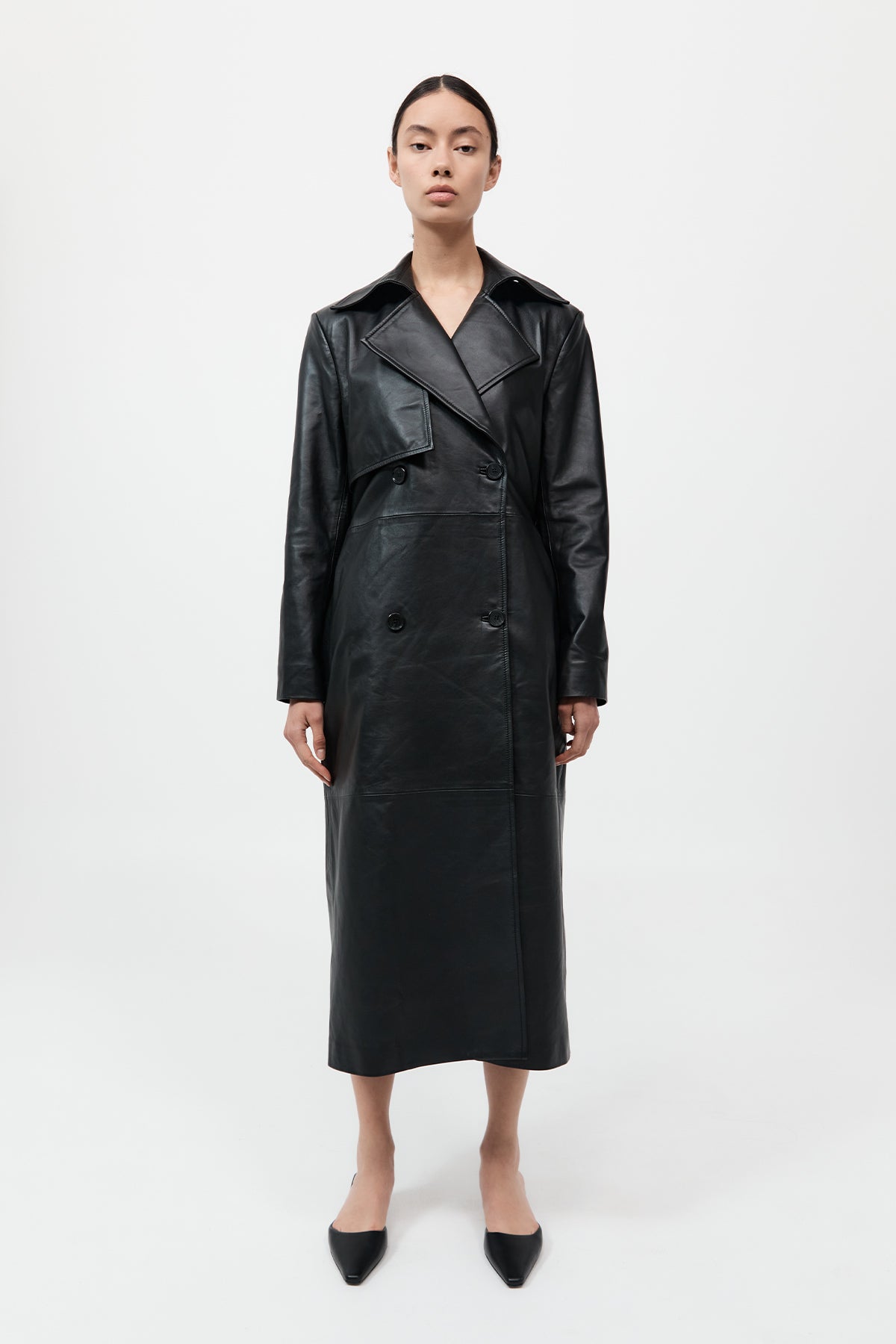 Leather Trench Coat - Black
