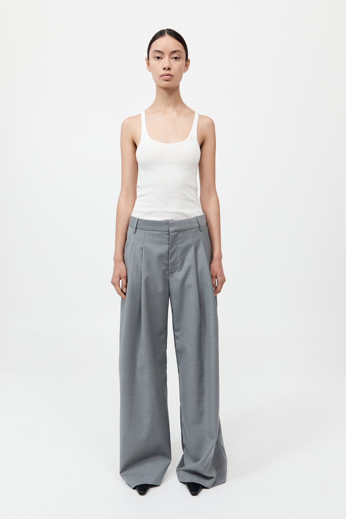 Wool Pleat Pants - Grey