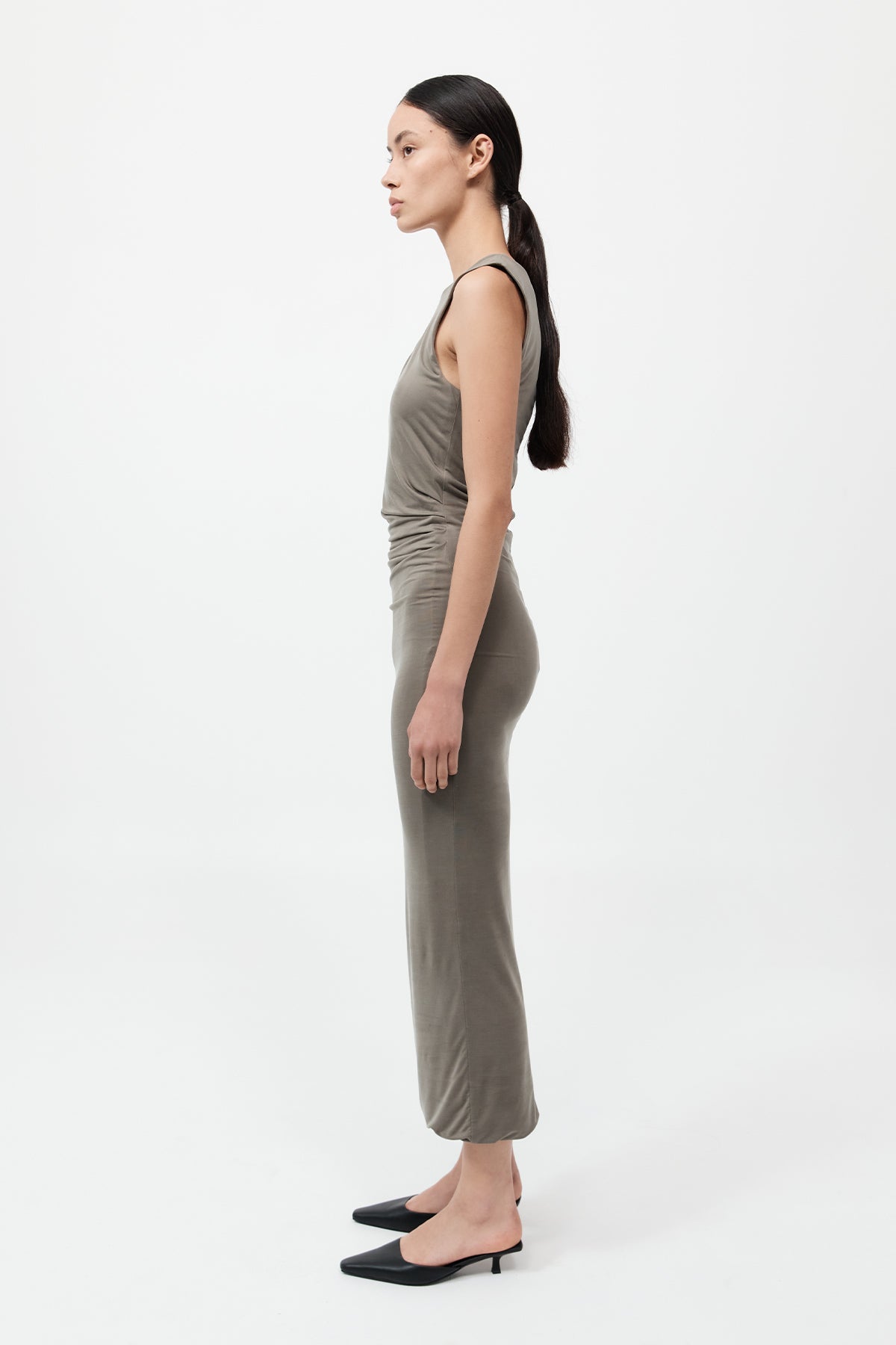 Cupro Jersey Drape Dress - Smokey Olive