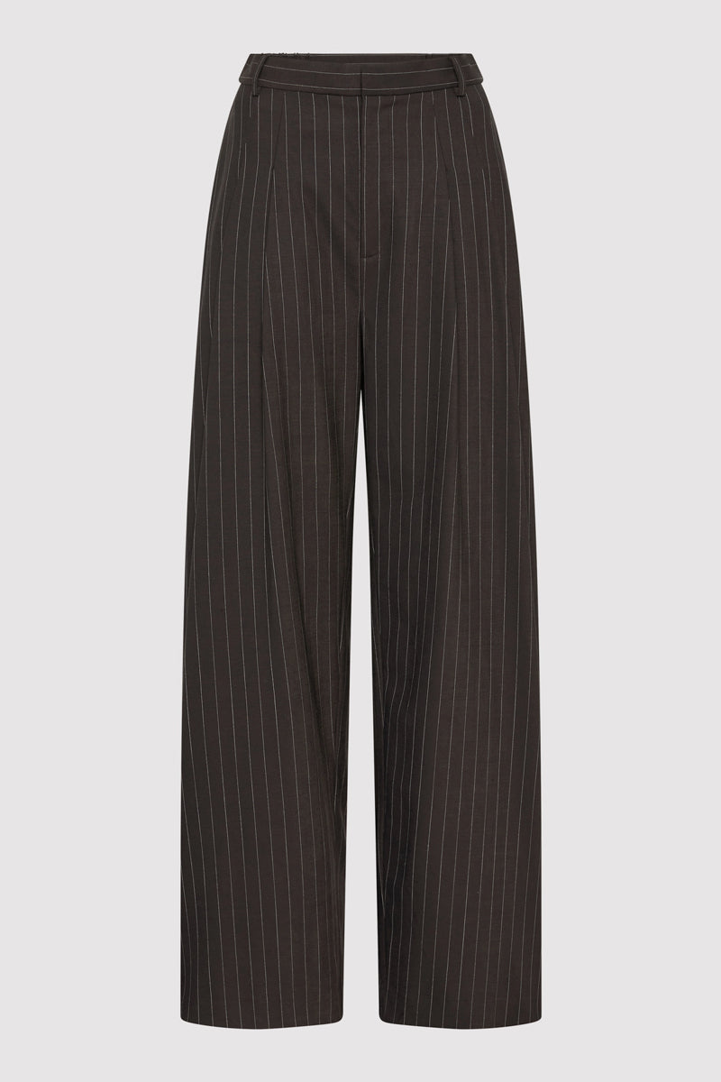 Wool Pinstripe Tapered Pants - Mahogany Stripe