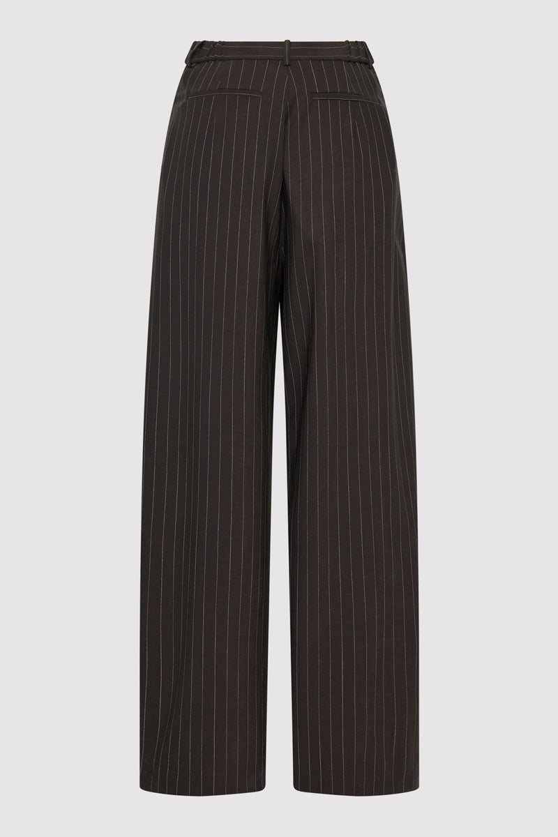 Wool Pinstripe Tapered Pants - Mahogany Stripe