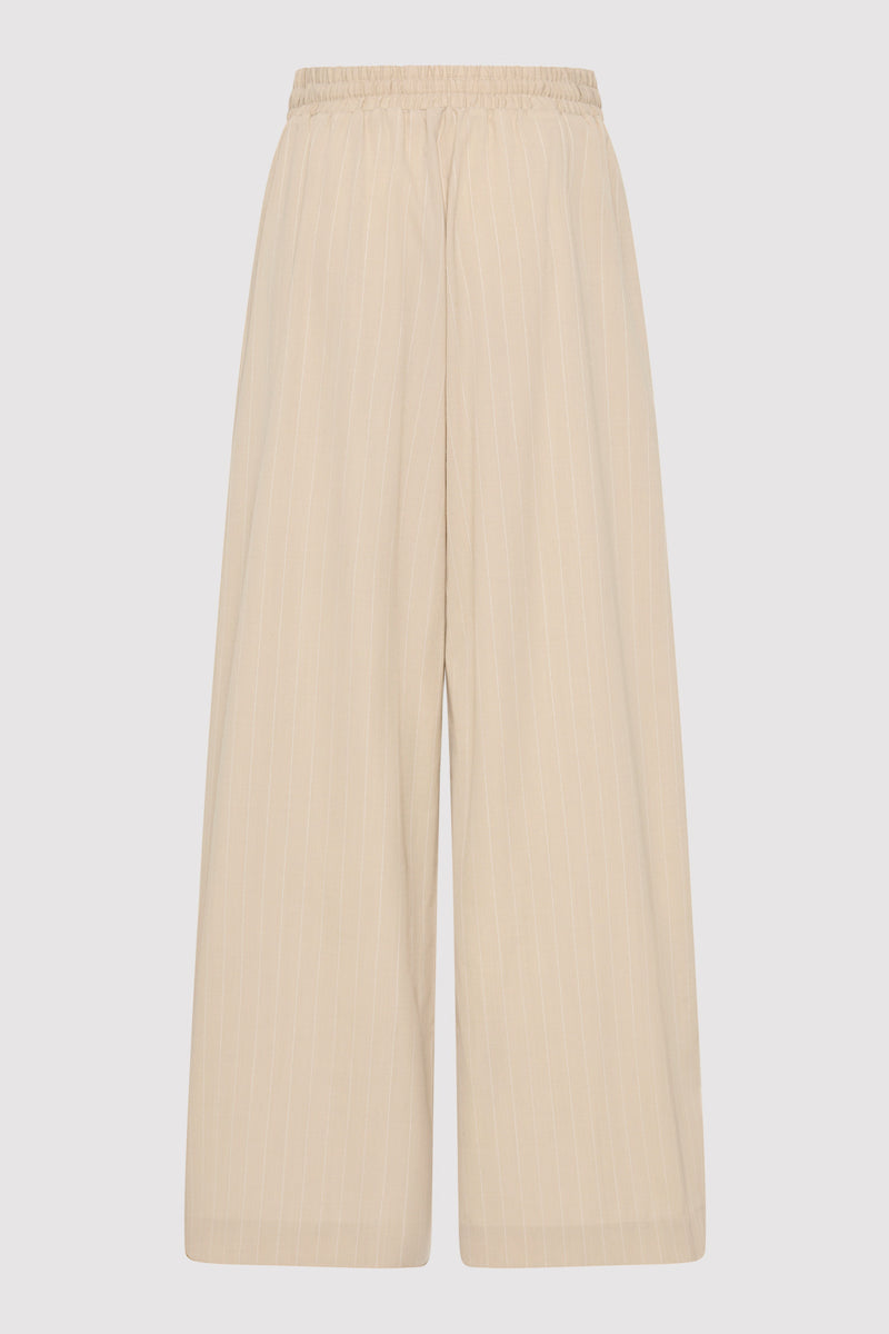 Pinstripe Wool Drawstring Pants - Latte