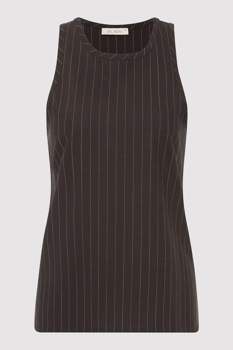 Wool Pinstripe Tank - Mahogany Stripe