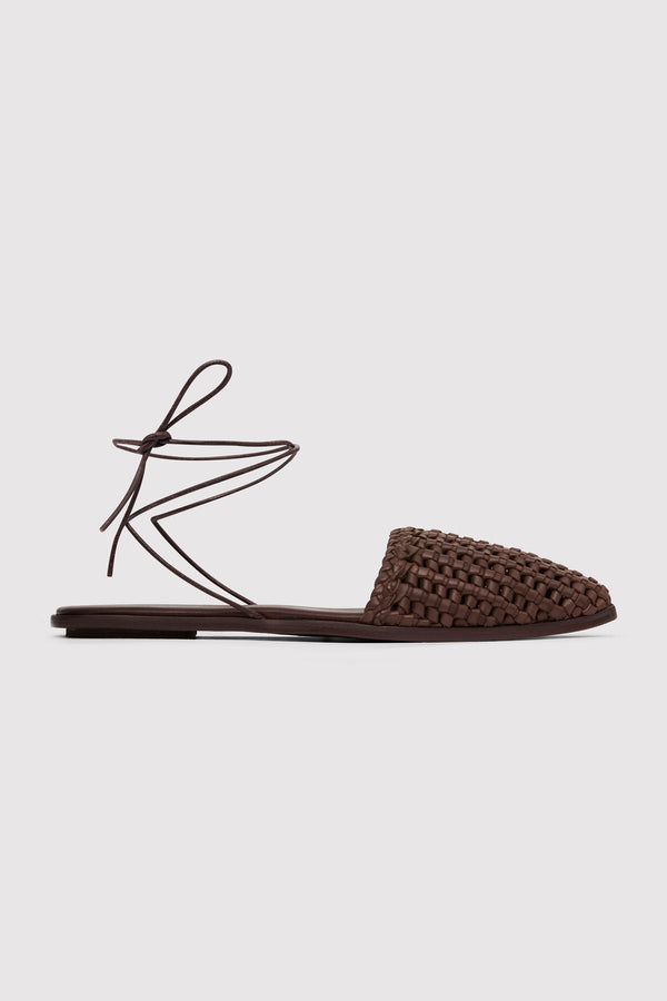 Macrame Mesh Tie Up Flats - Chocolate