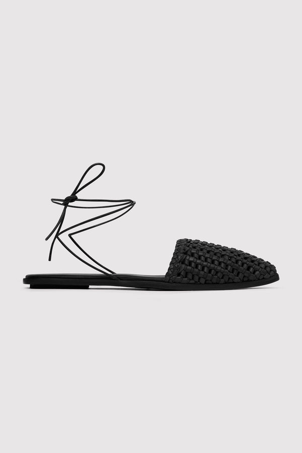 Macrame Mesh Tie Up Flats - Black