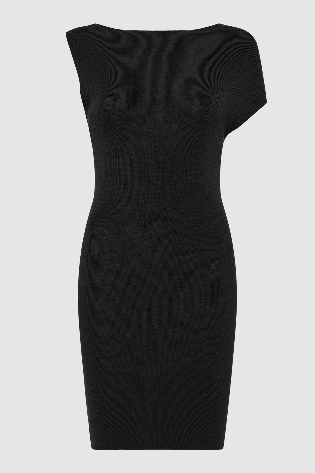 Asymmetric Knit Mini Dress - Black