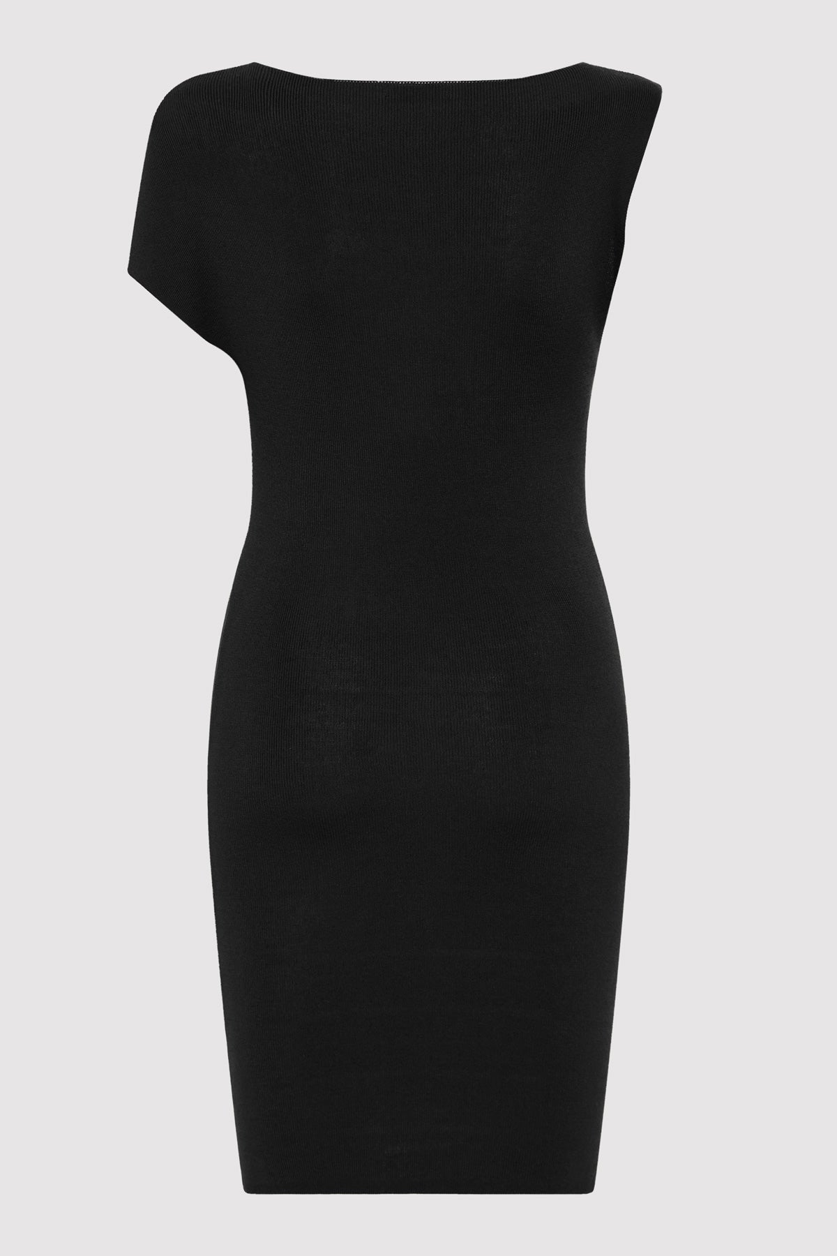 Asymmetric Knit Mini Dress - Black