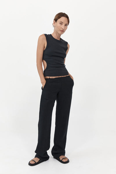 Low Waist Raw Edge Pants - Black - St. Agni